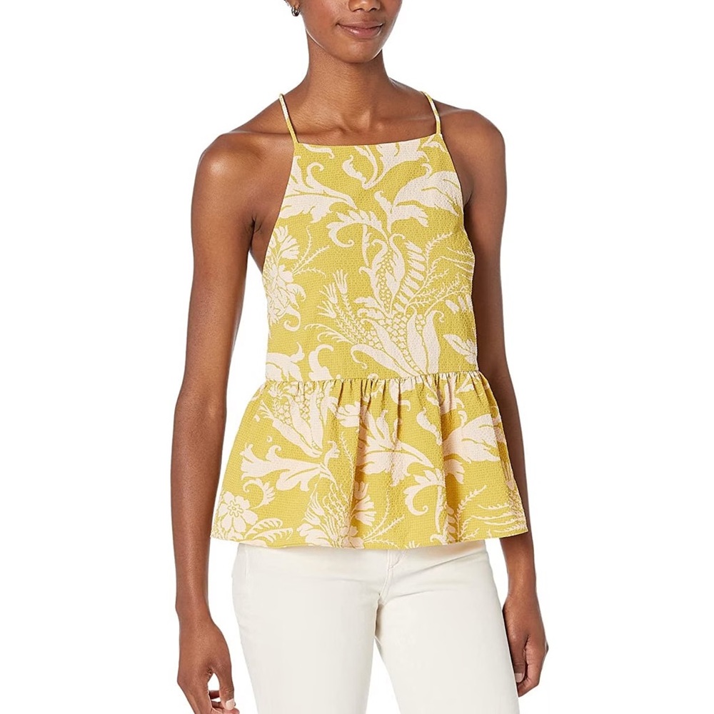 Ted Baker Mahbel Foliage Print Peplum Top in Yellow Size 8